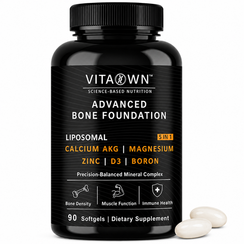 VITAOWN Liposomal Calcium AKG Supplement for Women & Men, 1,500 mg Ca-AKG with Magnesium Glycinate, Vitamin D3, Zinc & Boron, 5-in-1 Bone & Mineral Support, 90 Softgels